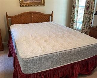 (F2) $300. Queen Size Bedframe with clean and like new mattress & boxspring. (Also has a footboard if you would prefer to use it will a full size mattress. )