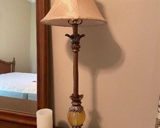 (L1) $40. PAIR of Table Lamps metal & glass.  Measures 32" tall. 