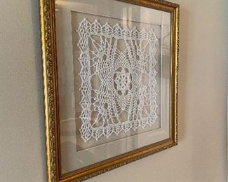 (A3) $25. Beautifully framed doily measures 19.5" square. 