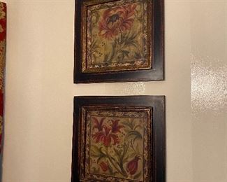 (A6) $25. PAIR of black framed with red flowers wall art. 