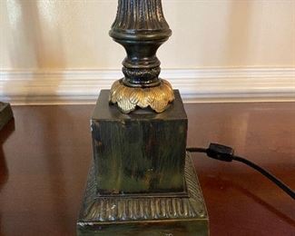 (L4) $45. PAIR of table lamps green & Brass colored. 