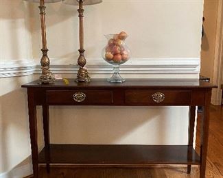 (F35) $100. Wooden Entry Table or Sofa Table with 2 drawers. Very good condition. Measures 14" deep x  48 " wide x 30" tall. 