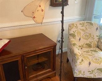 (L5) $40. Iron Floor Lamp with Floral Shade. 