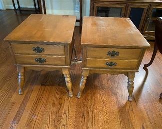 $80. PAIR of Ethan Allen solid Maple & Birch side tables. 2 drawers each. 