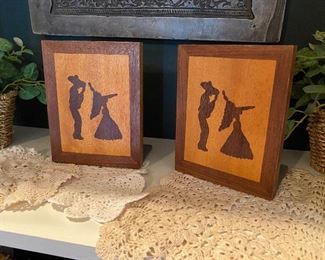 $25 Pair of Wooden Bookends with Dancers