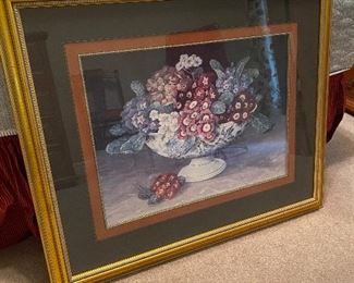 $25. Framed Wall Hanging - Basket of Flowers. 