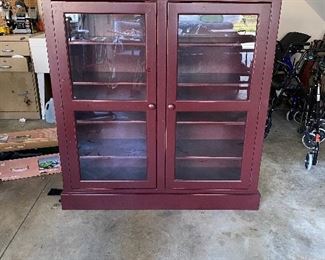$250. Carolina Wood Products - custom-made bookcase. Adjustable shelves. Nice dark red color. 