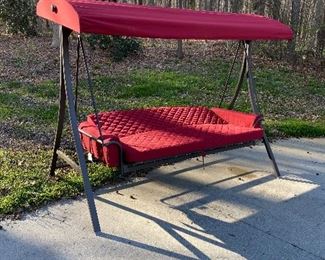 $250. Outdoor Swing Bench with Cover that is Convertible to a bed with an adjustable backrest. Cushions and awning have been stored inside. Excellent Condition!