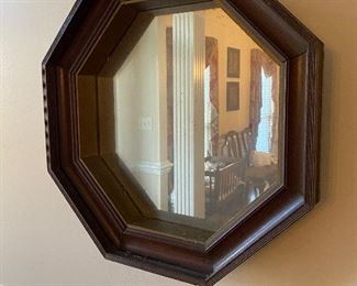 $40. Octagon Mirror - vintage and paint shows age.  24.5" across. Comes out 5" from the wall. 