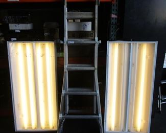 LOT OF 3 ITEMS INCLUDING COSCO COLLAPSABLE ALUMINUM LADDER, FLORESCENT LIGTING