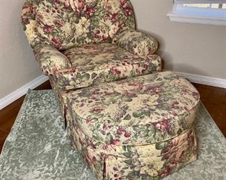 Floral Reading Chair, Ottoman, and Rug