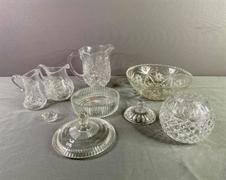 Cut Glass Pitchers (3), Candy Dish, Covered Dish and More