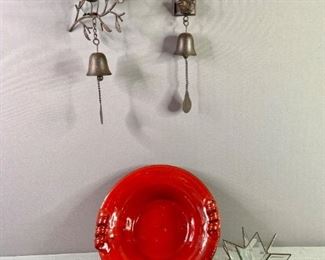 Metal Bird Chimes, Metal Decor, Prism Glass Decor and Pottery Bowl