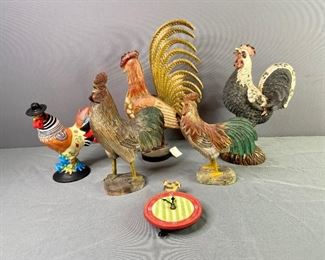 (5) Home Decor Roosters and Rooster Clock
