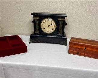 Vintage Clock, Wooden Box, Jewelry tray