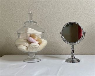 Assorted Soaps in Decorative Jar and 2-sided Makeup Mirror