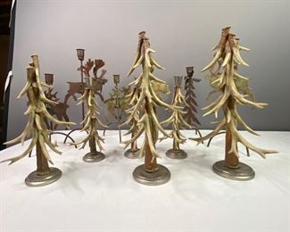 (12) Mountain theme Candle holders, decorative antler display (resin)