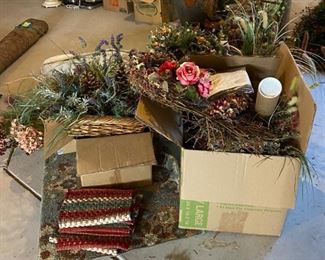 Artificial flowers, wreaths, throw rugs, more