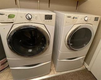 Front load Washer and Dryer with base drawer for each. Still work fine we just don’t need these anymore. We want to sell these as a pair. Presale $700. or $500. during sale
