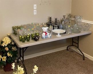 Glasses, silver plated candelabra, chocolate fountains, etc