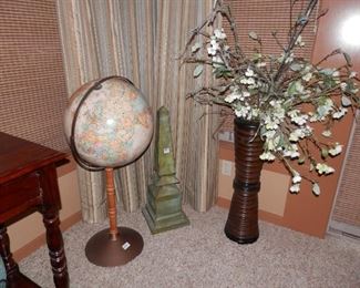 Vintage free standing globe and other decor