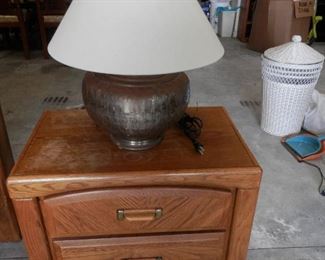Cute nightstand and rusty steel contemporary lamp