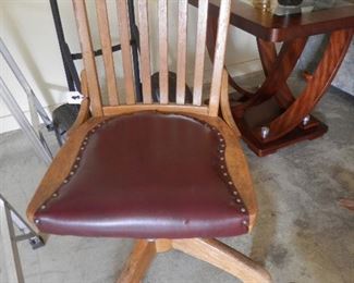 Solid oak office chair with LEATHER seat inset