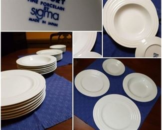 Rare Find Vintage Sigma "Consort" Fine Porcelain All White w/ Embossed Rings 4-Piece Place Setting, Made in Japan; Set of 6  [$486 Market Value]  SELLING PRICE: $160