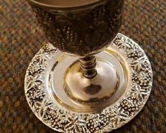 Silver-Plated Kiddush Cup & Saucer Set  [$55 Market Value]  SELLING PRICE: $18