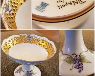 Rare Find Vintage Bavarian Schumann Arzberg Hand-Painted Fully Porcelain Lattace Work Candy Dish on Pedestal, Circa 1947; Signed by Artist  [$180 Market Value]  SELLING PRICE: $59