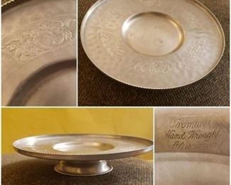 Vintage Cromwell Hand-Wrought Aluminum Lazy Susan w/ Floral/Fruit Pattern  [$38 Market Value]  SELLING PRICE: $13