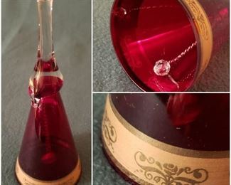 Clear, Maroon, & Gold Trimmed Glass Dinner Bell  [$48 Market Value]  SELLING PRICE: $16