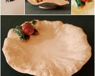 White Ceramic Leaf w/ Painted Vegetables,  Made in Italy [$38 Market Value]  SELLING PRICE: $12