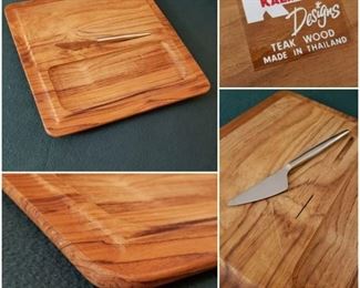 Vintage Kalmar Design Square Teak Wood Cheese Cutting Board w/ Stainless Steel Knife  [$24 Market Value]  SELLING PRICE: $8