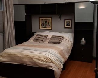BED FRAME SOLD Custom-Designed Black-Brown Wall Unit + Black-Brown Queen Bed Frame (mattress/bedding/art not included)  [$1,252 Market Value]  SELLING PRICE: $413  CAN PURCHASE UNITS SEPARATELY
