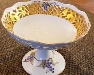 Rare Find Vintage Bavarian Schumann Arzberg Hand-Painted Fully Porcelain Lattace Work Candy Dish on Pedestal, Circa 1947; Signed by Artist  [$180 Market Value]  SELLING PRICE: $59
