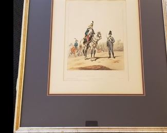 Gustave David Lithograph after Baron Alfred de Marbot Hand-Colored Military Uniform Drawing "Guides-Hussards de L'Armee d"Allemagne, No. 51, Framed & Double-Matted, Printed Circa Mid-1800s Imp. Lemercier Paris   [$191 Market Value]  SELLING PRICE: $96