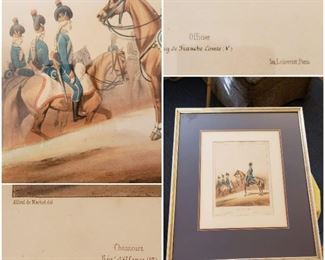 Gustave David Lithograph after Baron Alfred de Marbot Hand-Colored Military Uniform Drawing "Chasseurs A Cheval", No. 20, Framed & Double-Matted, Printed Circa Mid-1800s, Imp. Lemercier Paris  [$191 Market Value]  SELLING PRICE: $96