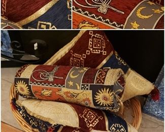 Authentic Ottoman-Design Silk & Velour Jacquard Down Throw Pillows  [$180 Market Value]  SELLING PRICE: $75 f/ set of 3