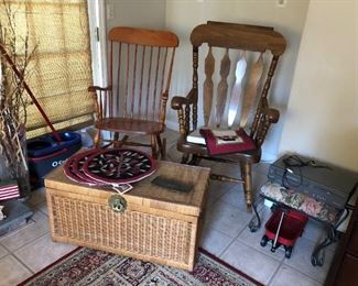 Rocking Chairs, Wicker Trunk, Foot Stool