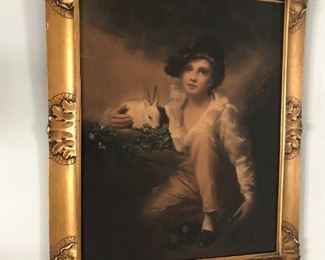 Vintage Picture of Boy w/ Rabbit - Beautiful Old Frame