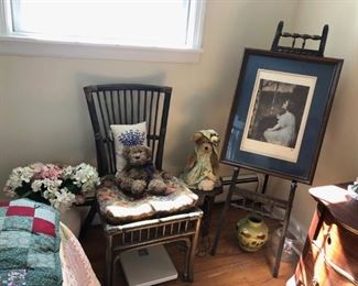 Rattan Side Chair, Old Easel, Picture