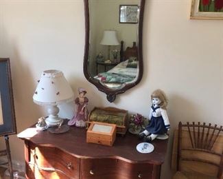 Low Chest of Drawers, Mirror, Lamp, Doll 
