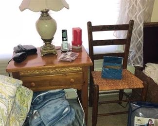 Nightstand (2 of 2), Pair of Lamps (2 of 2), Blankets, Chair