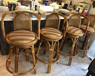 1970's Rattan Swivel Bar Stools