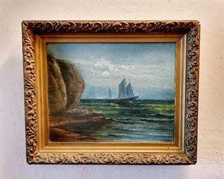 Unsigned vintage oil on canvas Oceanside View $75 or bid #10