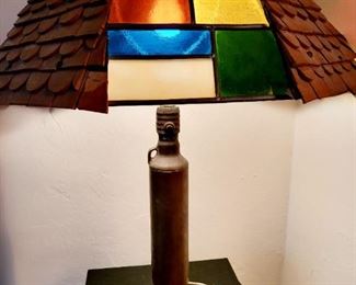 Arts and Crafts Period stained glass shade HEAVY lamp $149 or bid #28