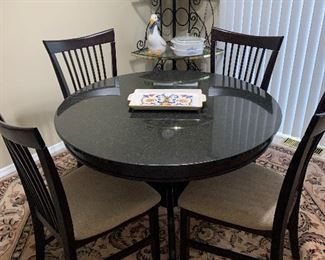 Round pedestal table with granite top, 6 matching chairs