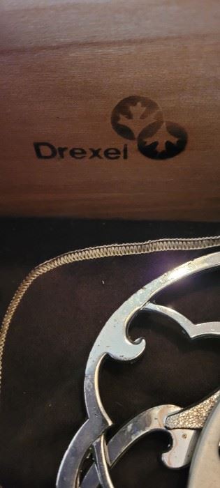Drexel Heritage furniture label, felt lined flatware drawer