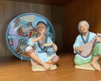 Meissen figurines:  man with drum and man with mandolin